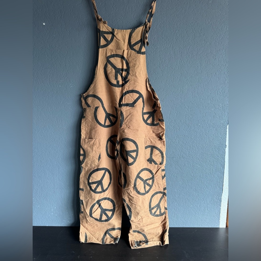 EARTHBOUND Tan and Black Peace Sign overalls